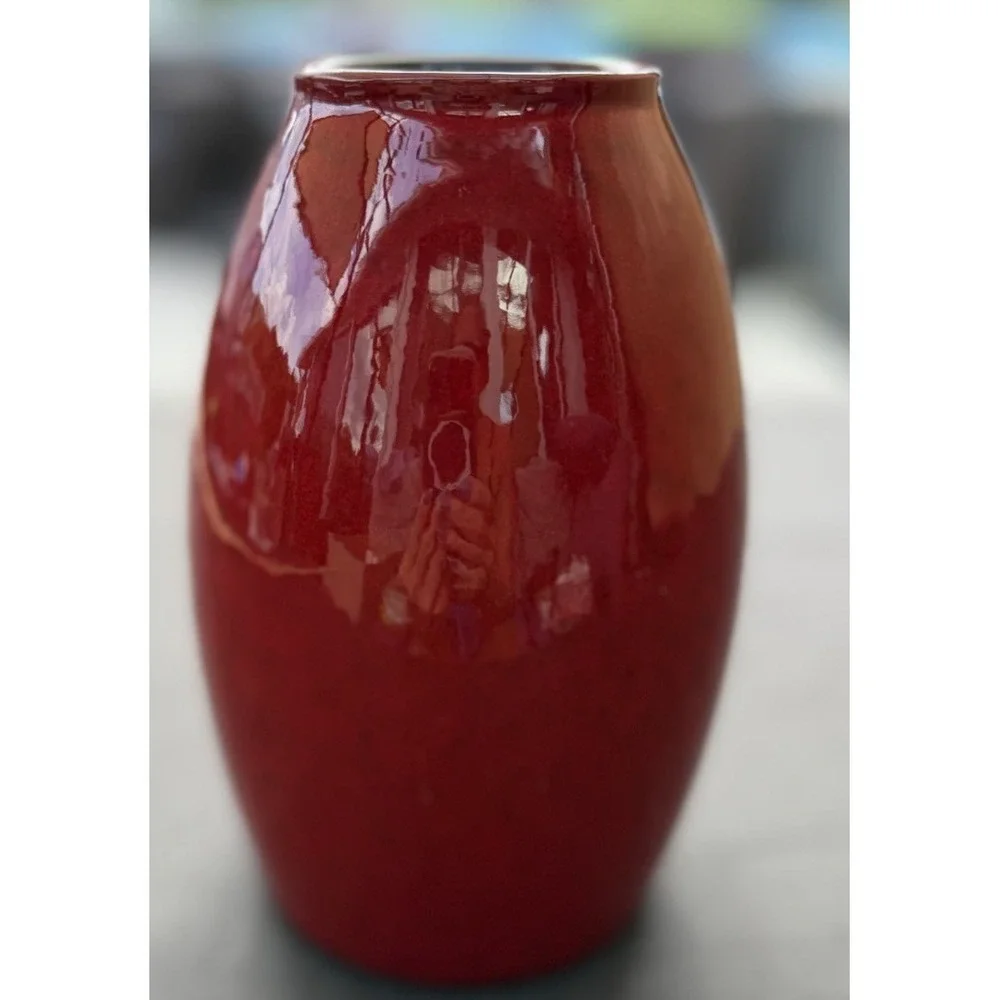 Pier 1 Amano Oxblood Red Torpedo Art Pottery Vase 7 1/2